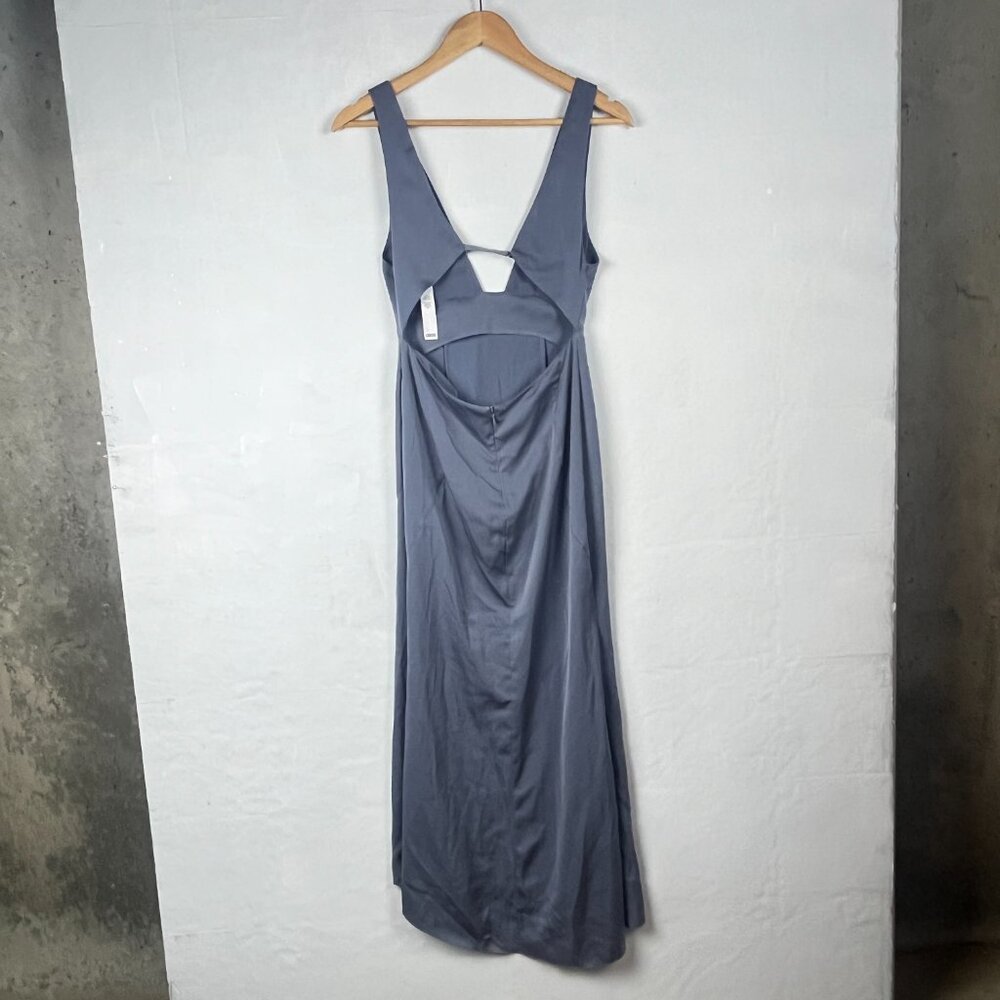 NWT Asos Design Neck Silver Blue Deep Plunge Dress 0 - Picture 3 of 4